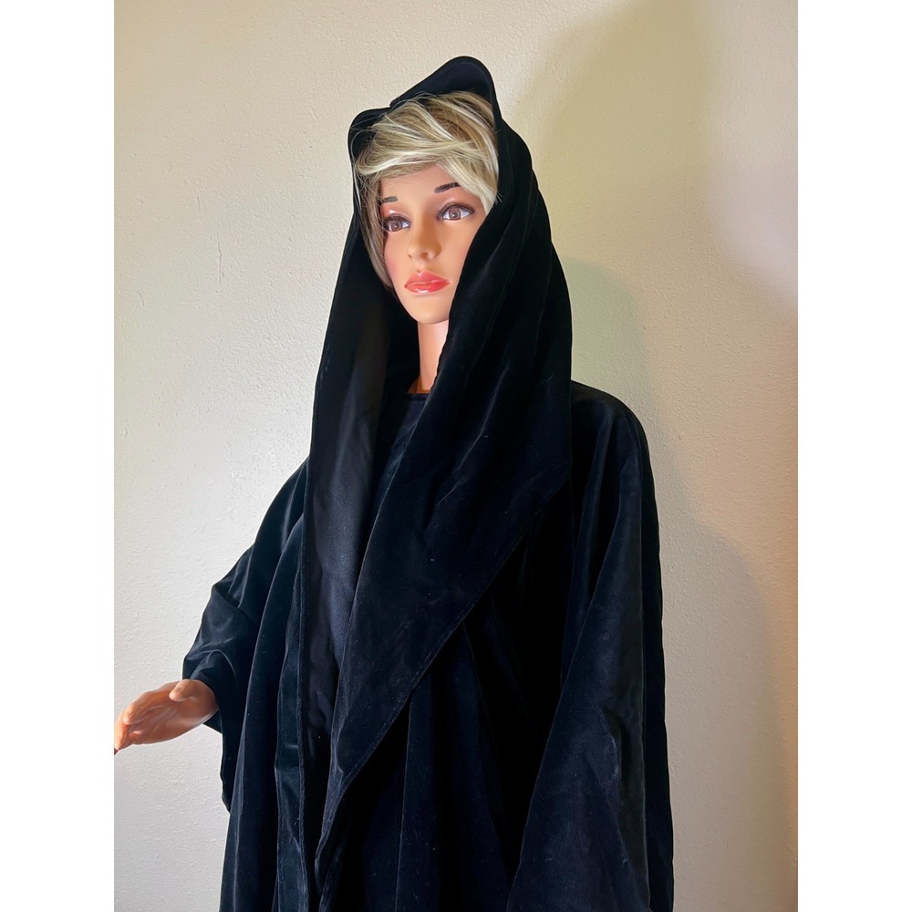 Yeohlee Black Hooded Velvet Cape Cocoon Coat Avant Garde One Size Scarf Drape‎